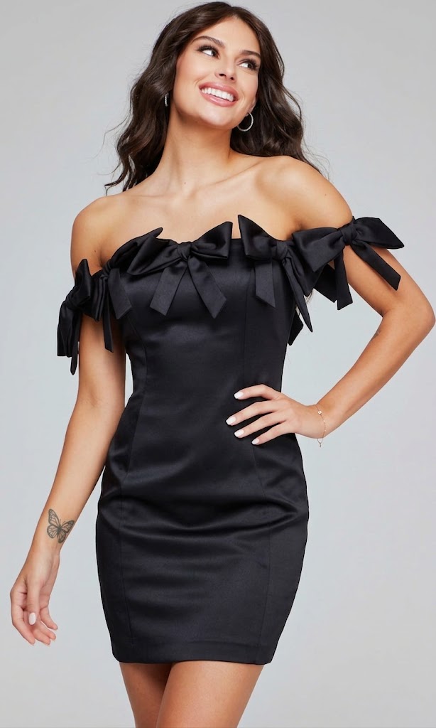 Jovani 40185 - Black Off-Shoulder Short Dress with Bows