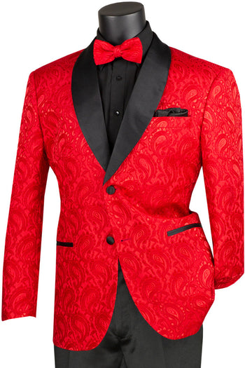 Esmoquin de graduación para hombre en jacquard con estampado paisley en rojo