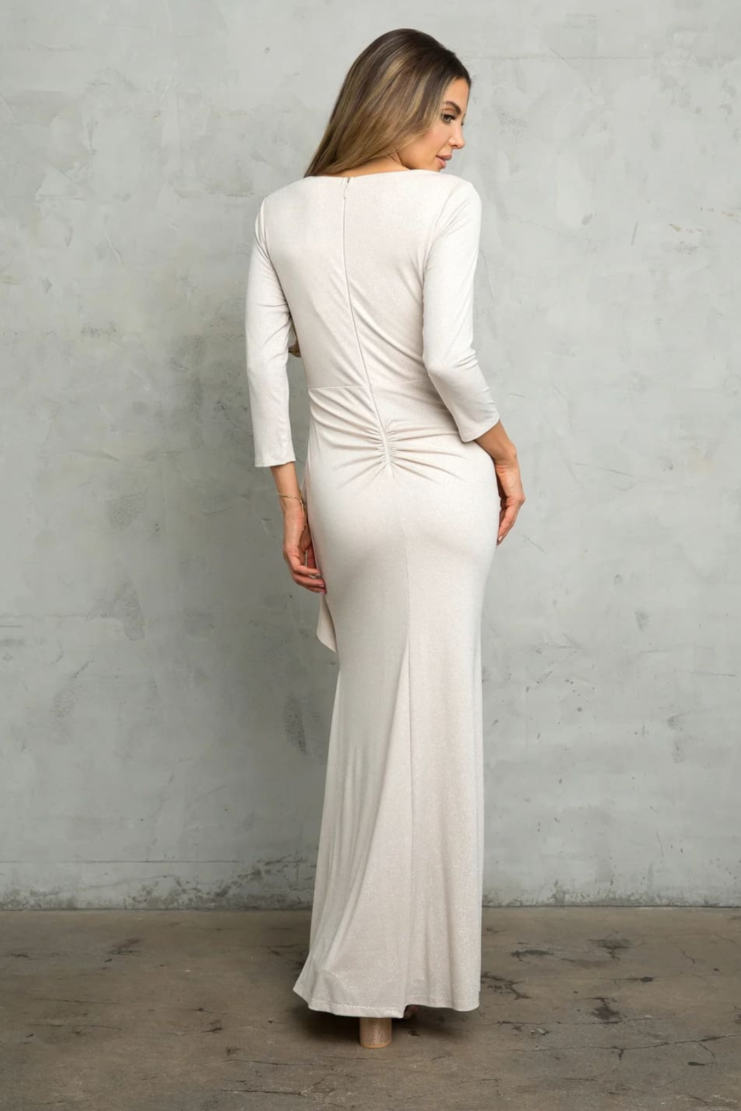 Black Funeral Dress for Women V-neck 3/4 Sleeve Ankle Length Gown