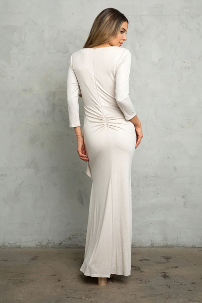 Black Funeral Dress for Women V-neck 3/4 Sleeve Ankle Length Gown