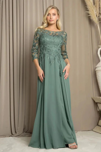 Clearance Eucalyptus Size L A-Line Long Mother of the Bride Formal Dress By Eva USA 5258