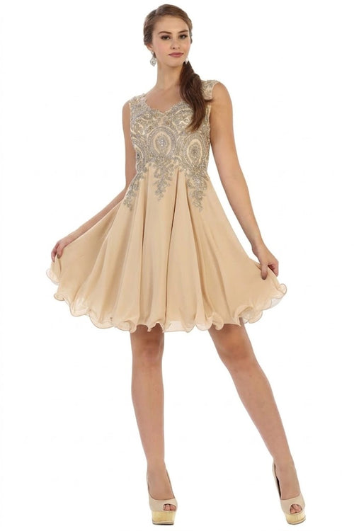 Vestido de cóctel de graduación con corte en A y adornos May Queen MQ1417