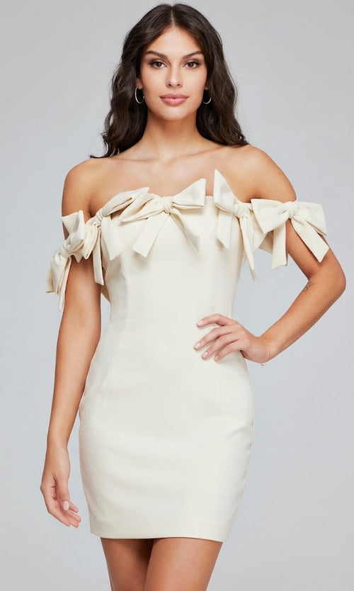 Jovani 40185 - Black Off-Shoulder Short Dress with Bows