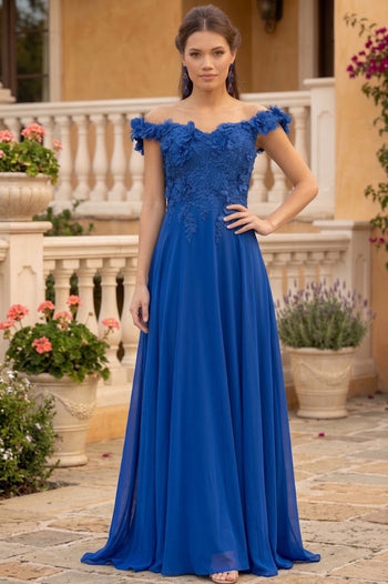 Off Shoulder Floral Chiffon Gown by Elizabeth K GL3018