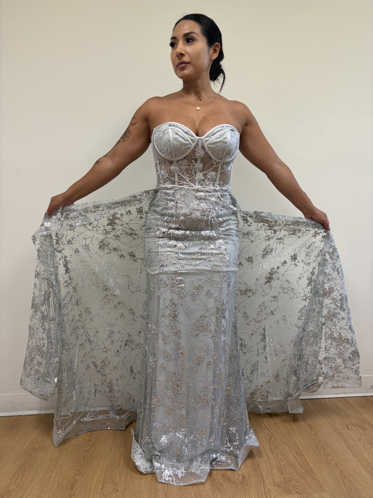 May Queen MQ1837 Strapless Glitter Corset Bone Red Carpet Long Gown
