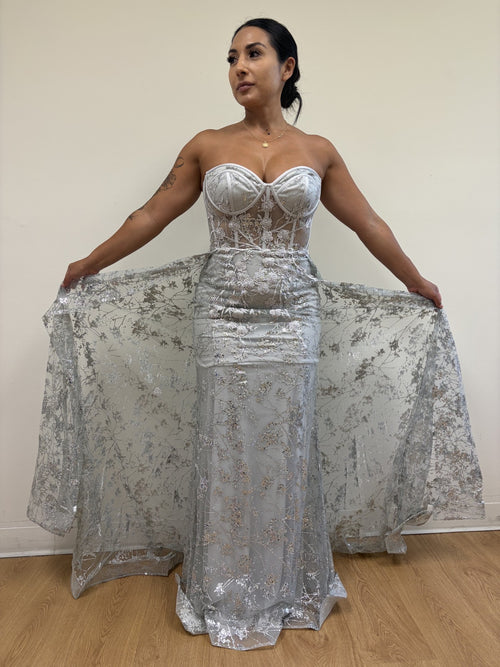 May Queen MQ1837 Strapless Glitter Corset Bone Red Carpet Long Gown