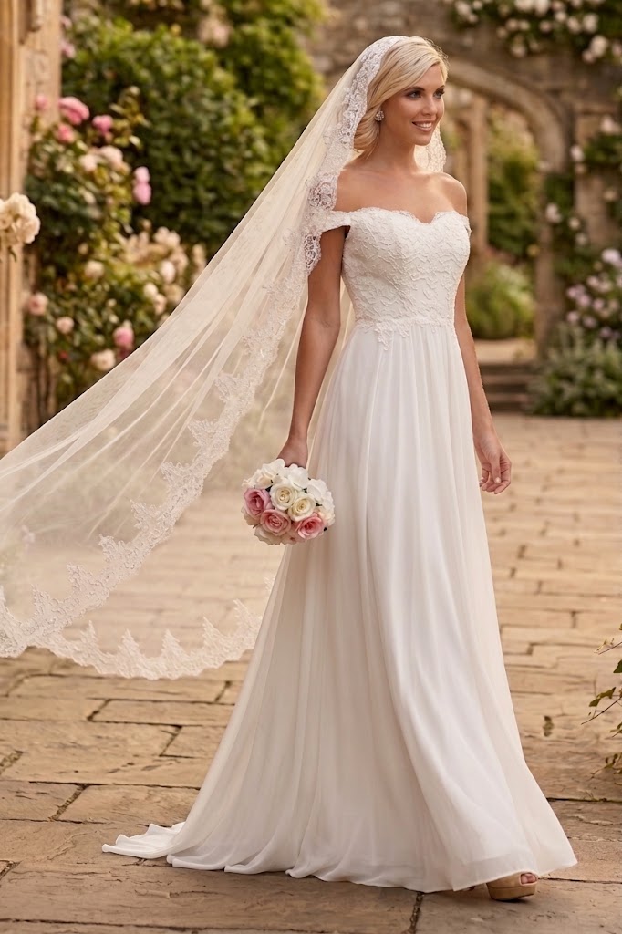 May Queen MQ1644 Off The Shoulder A-line Long Ivory Wedding Gown