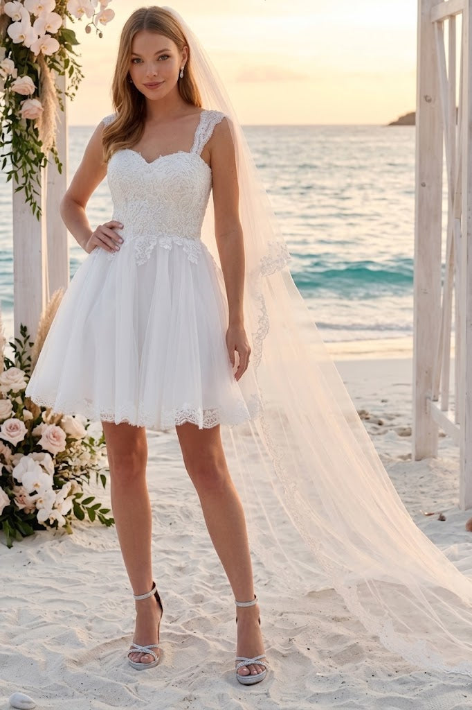 Adora Design 1004 Short Lace Applique A-Line Mini Wedding Dress