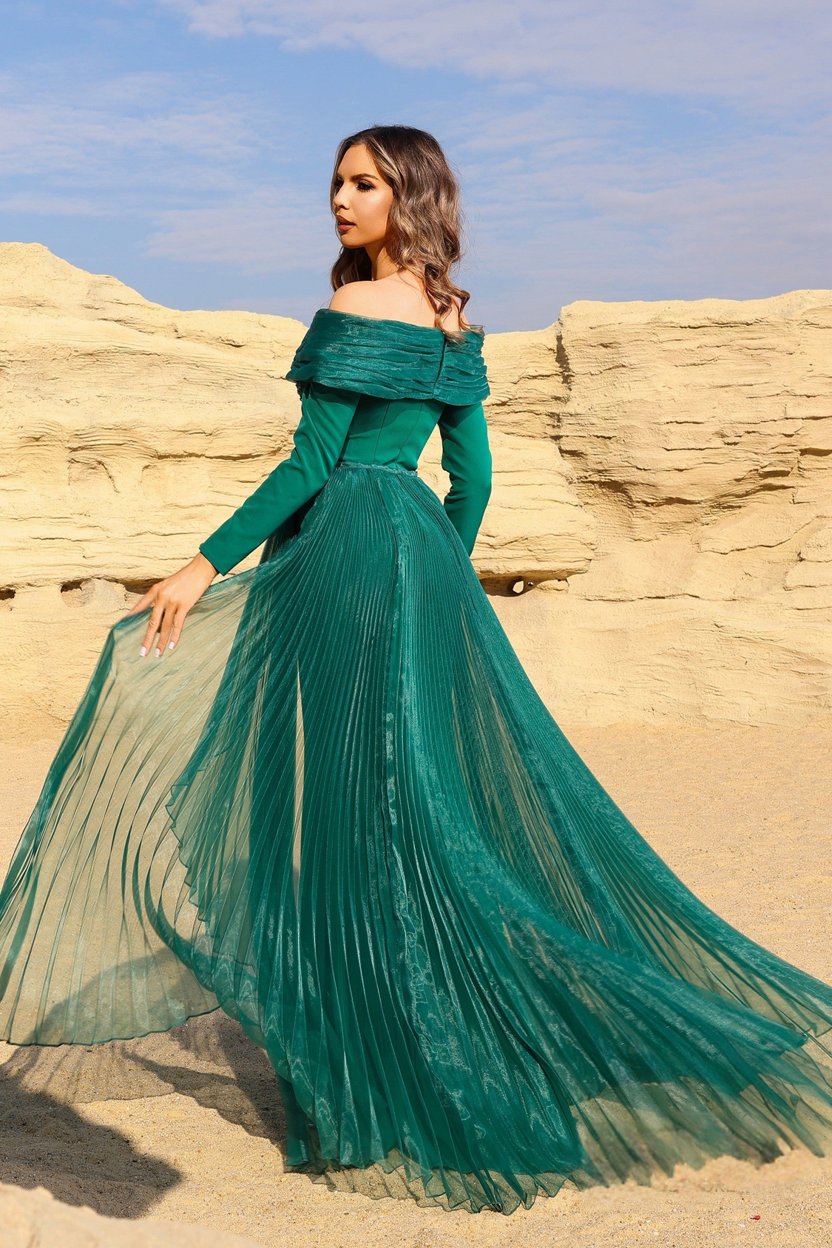 Terani Couture 252M5316 Sophisticated Evening Pleated Long Formal Stretch Satin Dress