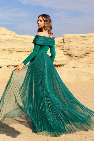Terani Couture 252M5316 Sophisticated Evening Pleated Long Formal Stretch Satin Dress