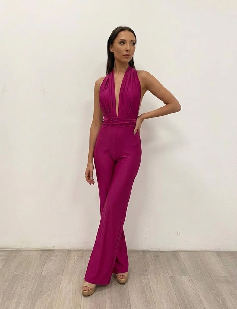 Elegant Wide-Leg Jumpsuit with Halter Neck and Backless Design by Jessica Angel 854