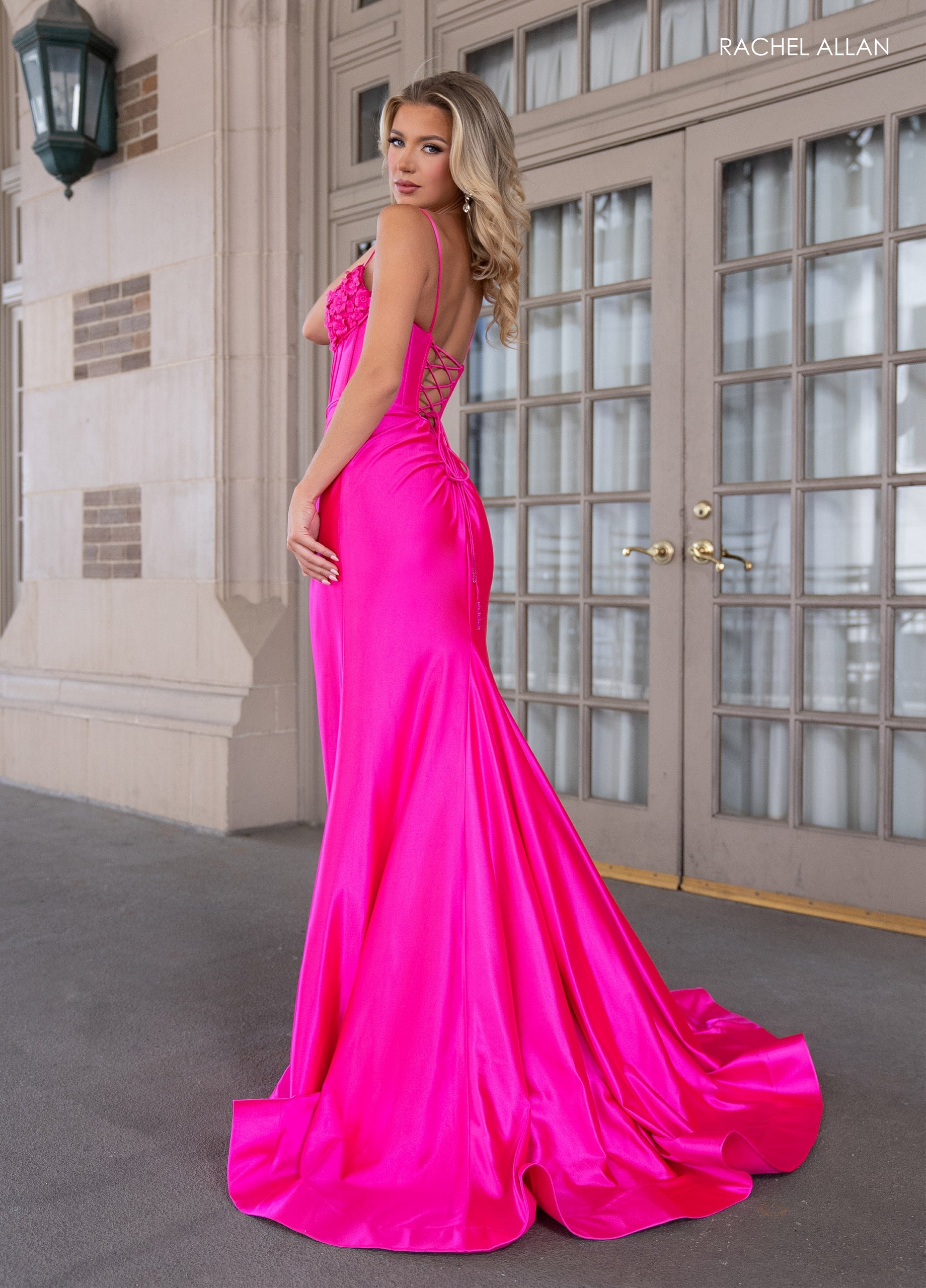 Rachel Allan 70702 3D Floral Sleeveless Slit Gown