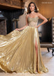 Rachel Allan 70709 Metallic Strapless A-line Slit Gown