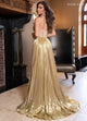 Rachel Allan 70709 Metallic Strapless A-line Slit Gown