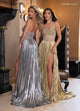 Rachel Allan 70709 Metallic Strapless A-line Slit Gown