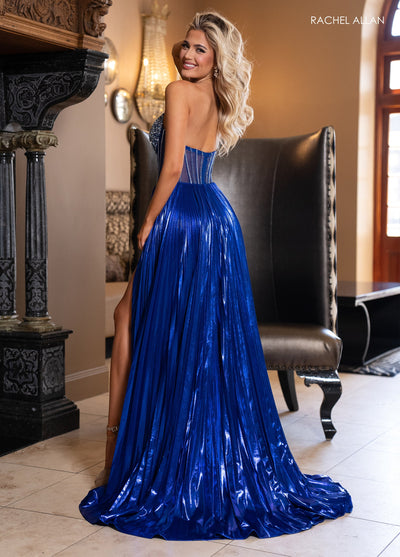 Rachel Allan 70709 Metallic Strapless A-line Slit Gown