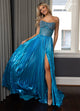 Rachel Allan 70709 Metallic Strapless A-line Slit Gown