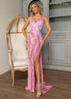 Rachel Allan 70710 Beaded Fitted V-Neck Slit Gown