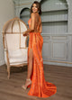 Rachel Allan 70710 Beaded Fitted V-Neck Slit Gown