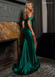 Rachel Allan 70712 Satin Fitted Off Shoulder Slit Gown