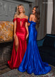 Rachel Allan 70712 Satin Fitted Off Shoulder Slit Gown