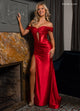 Rachel Allan 70712 Satin Fitted Off Shoulder Slit Gown