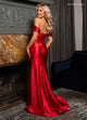 Rachel Allan 70712 Satin Fitted Off Shoulder Slit Gown