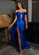 Rachel Allan 70712 Satin Fitted Off Shoulder Slit Gown