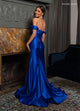 Rachel Allan 70712 Satin Fitted Off Shoulder Slit Gown