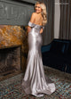 Rachel Allan 70712 Satin Fitted Off Shoulder Slit Gown