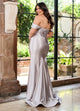 Rachel Allan 70712 Satin Fitted Off Shoulder Slit Gown