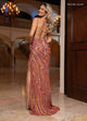 Rachel Allan 70716 Bead Print Puff Sleeve Slit Gown