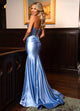Rachel Allan 70720 Satin Fitted Strapless Slit Gown