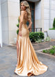 Rachel Allan 70720 Satin Fitted Strapless Slit Gown