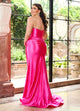 Rachel Allan 70720 Satin Fitted Strapless Slit Gown