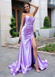 Rachel Allan 70720 Satin Fitted Strapless Slit Gown