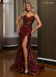 Rachel Allan 70721 Sequin Print V-Neck Slit Gown