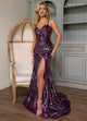Rachel Allan 70721 Sequin Print V-Neck Slit Gown