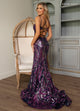 Rachel Allan 70721 Sequin Print V-Neck Slit Gown