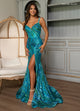 Rachel Allan 70721 Sequin Print V-Neck Slit Gown