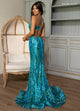 Rachel Allan 70721 Sequin Print V-Neck Slit Gown