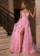 Rachel Allan 70724 3D Floral Strapless A-line Slit Gown