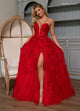 Rachel Allan 70724 3D Floral Strapless A-line Slit Gown