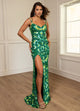 Rachel Allan 70725 Beaded Fitted V-Neck Slit Gown