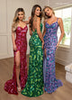 Rachel Allan 70725 Beaded Fitted V-Neck Slit Gown