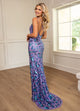 Rachel Allan 70725 Beaded Fitted V-Neck Slit Gown
