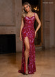 Rachel Allan 70725 Beaded Fitted V-Neck Slit Gown