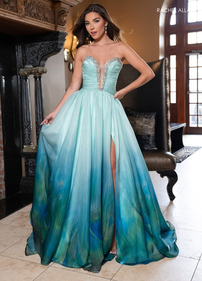Rachel Allan 70727 Ombre Strapless A-line Slit Gown