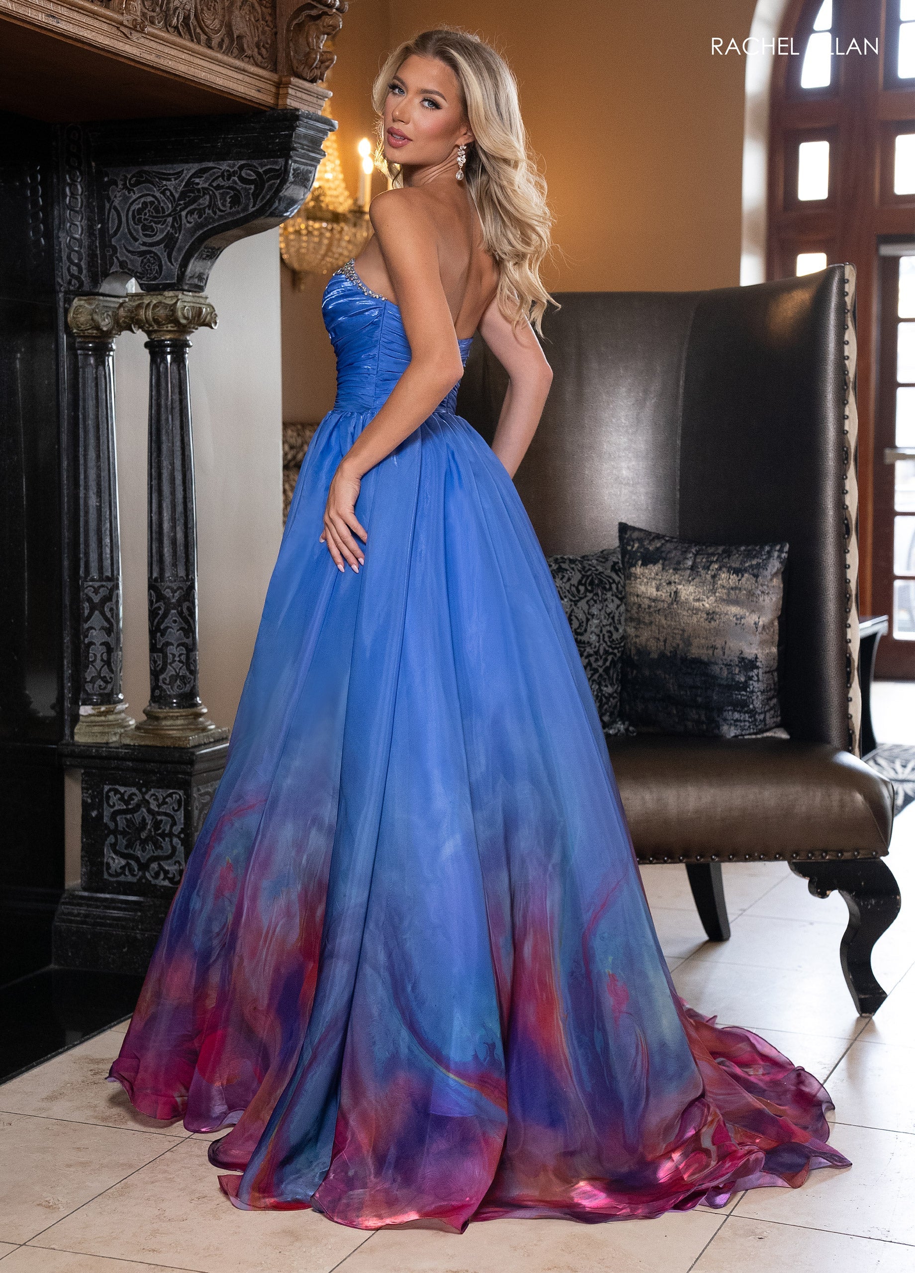 Rachel Allan 70727 Ombre Strapless A-line Slit Gown