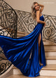 Rachel Allan 70729 Beaded Satin Sleeveless Slit Gown